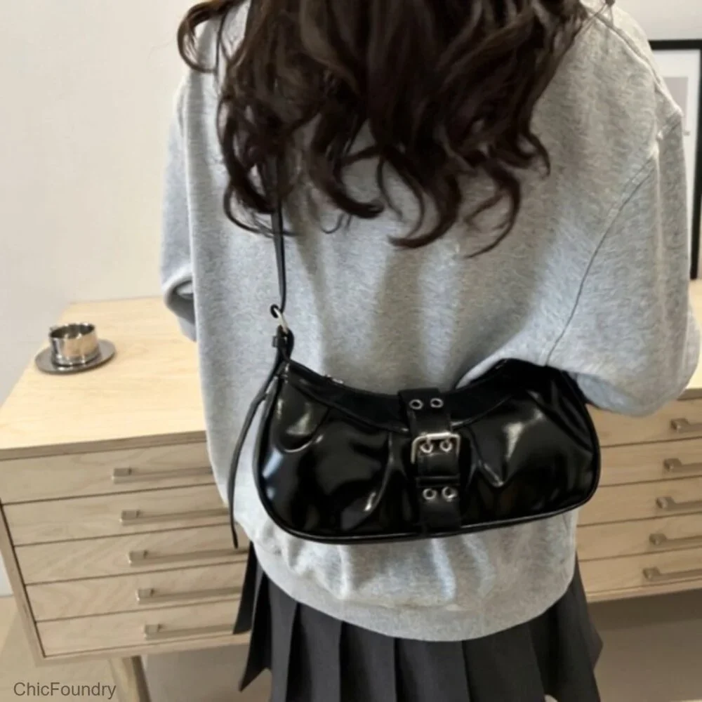 Y2K PU Leather Hobo Shoulder Bag Small Clutch Top Handle Purse